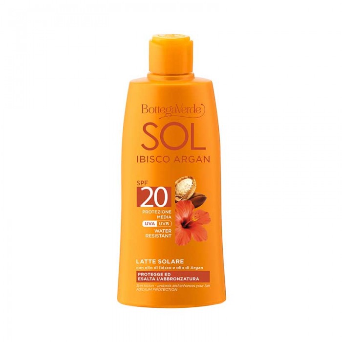 SOL Ibisco Argan - Naptej - védi és fokozza a barnaságot - Hibiszkuszolajjal és Argánolajjal - SPF20 közepes védelem - Vízálló