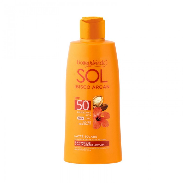 SOL Ibisco Argan - Naptej hibiszkusz és argán olajjal - védi és fokozza a barnaságot - SPF50 magas védelem (200 ml) - Vízálló