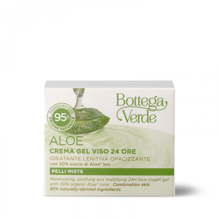 Aloe - 24 órás arckrém gél - hidratáló, nyugtató és mattító - 30% bio Aloe* lével - kombinált bőrre