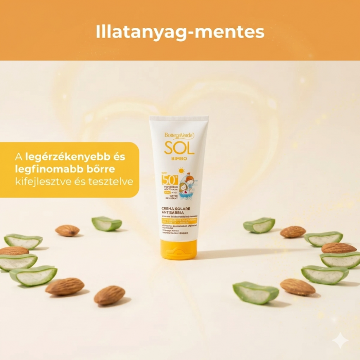 SOL kids - Naptej - homokálló - Aloe verával és édes mandulatejjel - nagyon magas védelem SPF50+ - kifejezetten gyermekek számára készült védelem