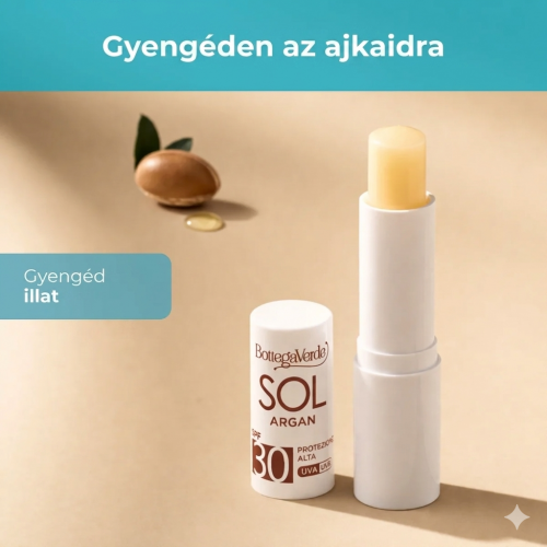 SOL Argan - NAPVÉDŐ ajakbalzsam stick - tápláló és védő - Argán olajjal és E-vitaminnal - magas védelem SPF30 vízálló