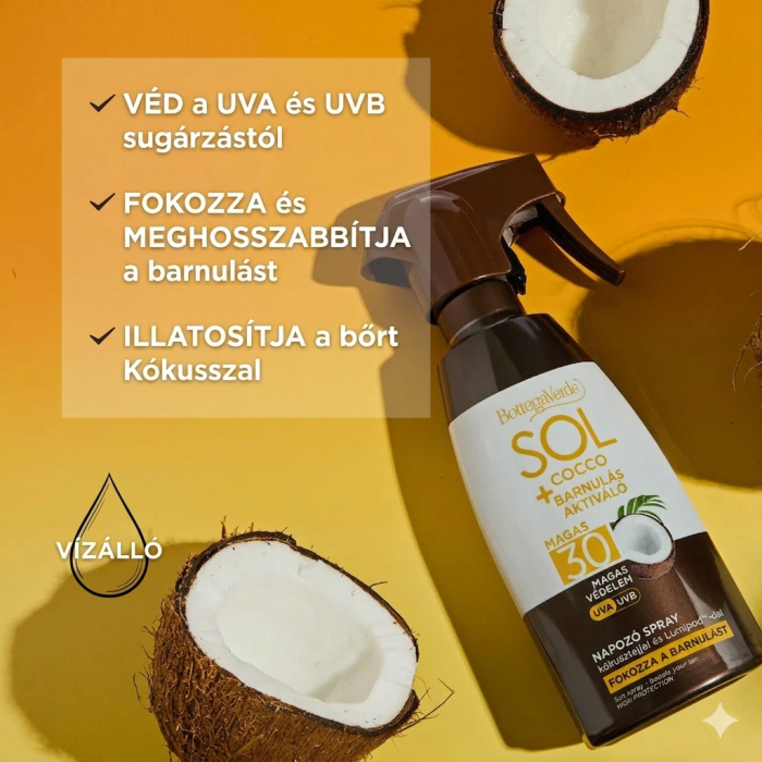 SOL Cocco - Barnulást segítő napozó spray – Magas fényvédelem SPF30