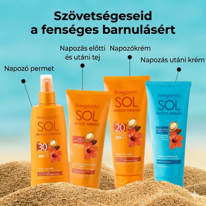 SOL Ibisco Argan - Napozókrém - védi és fokozza a barnaságot - Hibiszkusz olajjal és Argán olajjal - SPF20 közepes védelem