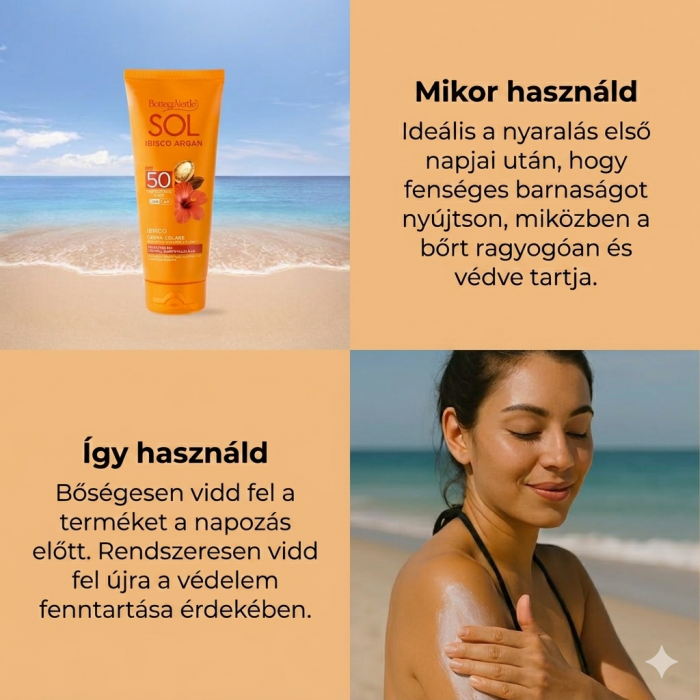 SOL Ibisco Argan - Napozókrém - védi és fokozza a barnaságot - Hibiszkusz olajjal és Argán olajjal - SPF20 közepes védelem