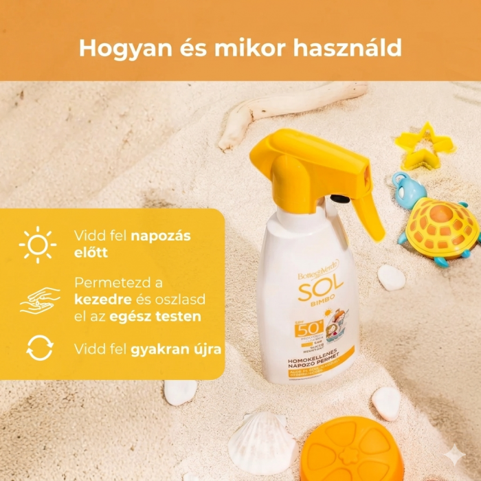 SOL kids - Napspray - homokálló - Aloe verával és édes mandulatejjel - nagyon magas védelem SPF50+ - kifejezetten gyermekek számára készült védelem
