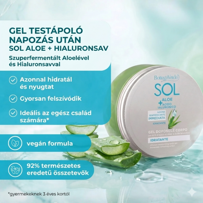 SOL Aloe Hyaluronic Acid - Napozás utáni hidratáló testápoló gél - azonnali enyhülést nyújt