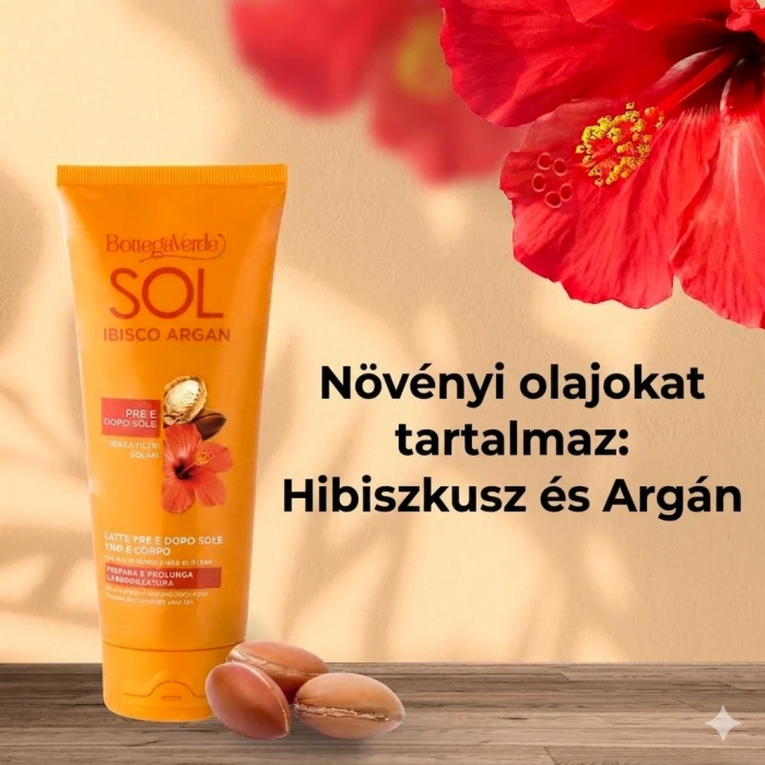 SOL Ibisco Argan - Napozás előtti és utáni arc- és testápoló - előkészíti és meghosszabbítja a barnaságot - Hibiszkusz olajjal és Argánolajjal - Nem tartalmaz fényszűrőt