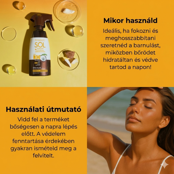 SOL Cocco - Barnulást segítő napozó spray – Magas fényvédelem SPF30