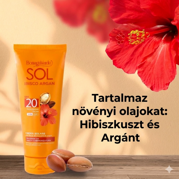 SOL Ibisco Argan - Napozókrém - védi és fokozza a barnaságot - Hibiszkusz olajjal és Argán olajjal - SPF20 közepes védelem