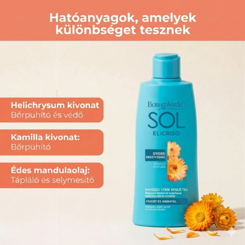 SOL Elicriso - Napozás utáni testápoló - frissít és hidratál - Tenuta Massaini Helichrysum kivonatával - Könnyű textúra - Gyorsan felszívódó