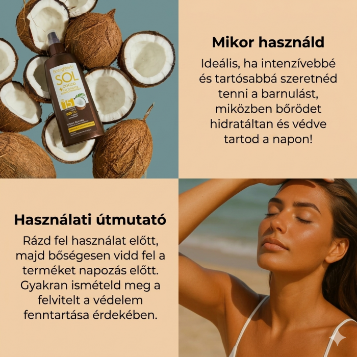 SOL Cocco - Barnulást segítő napozó spray – Közepes fényvédelem SPF15