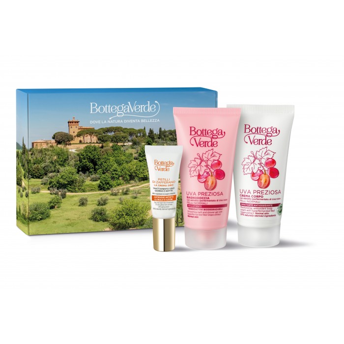 Welcome Box - Uva Preziosa - Testápoló krém - Tusfürdő -  Petali Di Giglio arckezelés (40ml-40 ml-5ml) 